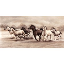 Tablosan Yağlı Boya Koşan Atlar Kanvas Tablo