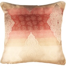 Arasta Design Pembe-Lila ve Krem Saten Damask Işlemeli Kırlent Kılıfı