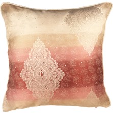 Arasta Design Pembe-Lila ve Krem Saten Damask Işlemeli Kırlent Kılıfı