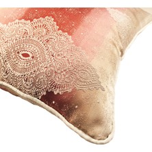 Arasta Design Pembe-Lila ve Krem Saten Damask Işlemeli Kırlent Kılıfı