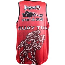 Dragon Muay Thai Federasyon Logolu Dijital Baskılı Atlet-Kırmızı