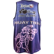 Dragon Muay Thai Federasyon Logolu Dijital Baskılı Atlet - Mavi