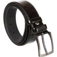 Süzer Siyah Rugan Suni Deri Dikişli Düz Model 3.5 Cm.lik Klasik Kemer - 8001-DÜZ
