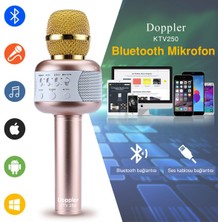 Doppler KTV250 Bluetoothlu ve Hoparlörlü Karaoke Mikrofonu - Altın (sünger ve ışık hediyeli)