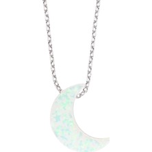 Altınsepeti Gümüş Beyaz Opal Taşlı Hilal Kolye G811KL