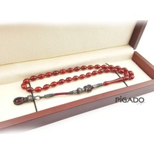 Pigado Kişiye Özel 1000 Ayar Gümüş Kazaz Püsküllü Bordo Sıkma Kehribar Tesbih