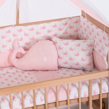 Heyner Ahşap Organik Beşik Anne Yanı Beşik 3 Kademeli Lüx Bebek Beşiği 60 x 120 cm - Pembe Balina Uyku Setli & Soft Yataklı