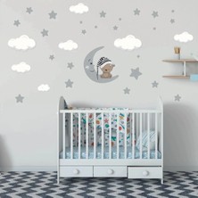 Kt Decoration Uyuyan Ayıcık, Yıldızlar ve Bulutlar Çocuk Odası Sticker Dev Set