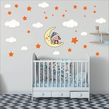 Kt Decoration Uyuyan Maymun, Yıldızlar ve Bulutlar Çocuk Odası Sticker