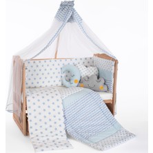 Bamgidoo Ahşap Organik Beşik Anne Yanı Beşik 3 Kademeli Lüx Bebek Beşiği 60 x 120 cm - Mavi Yıldız Uyku Setli & Soft Yataklı