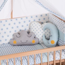 Bamgidoo Ahşap Organik Beşik Anne Yanı Beşik 3 Kademeli Lüx Bebek Beşiği 60 x 120 cm - Mavi Yıldız Uyku Setli & Soft Yataklı