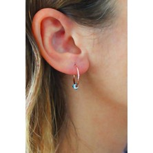 Bella Gloria Nazar Boncuklu Beyaz Taşlı Halka Roz Gümüş Küpe (TGP0259)