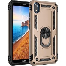 Teknogrup Xiaomi Redmi 7A Kılıf Çift Katmanlı Yüzüklü Manyetik Vega Kapak - Gold + Tam Kaplayan 5D Cam