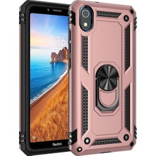 Teknogrup Xiaomi Redmi 7A Kılıf Çift Katmanlı Yüzüklü Manyetik Vega Kapak - Rose + Tam Kaplayan 5D Cam