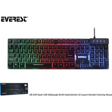 Everest KB-GX9 Siyah USB Gökkuşağı Renkli Aydınlatmalı US Layout Standart Oyuncu Klavye