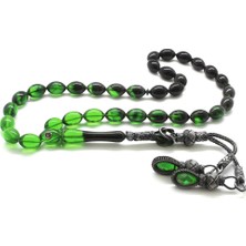 DAVİD BLACK 1000 Ayar Gümüş Kazaz Püsküllü Arpa Kesim Süzme Yeşil Ateş Kehribar Tesbih