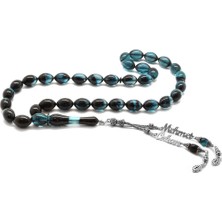 DAVİD BLACK 925 Ayar Gümüş Püsküllü Arpa Kesim İsim Yazılı Turkuaz Ateş Kehribar Tesbih