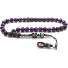 DAVİD BLACK 1000 Ayar Gümüş Kazaz Püsküllü Küre Kesim Mor Kaplangözü Doğaltaş Tesbih