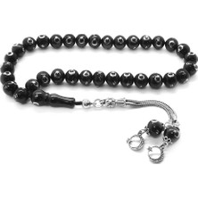 DAVİD BLACK 925 Ayar Gümüş Ay Yıldız Püsküllü Gümüş Ay Yıldız İşlemeli Rus Oltu Tesbih