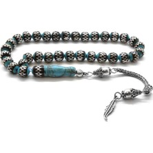 DAVİD BLACK 925 Ayar Gümüş Püsküllü Küre Kesim Gümüş-Oltu Sarmal Firuze Tesbih