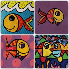 Oscar Stone Decor Doğaltaş Bardak Altlığı 4'lü Set 10 x 10 cm