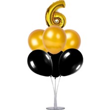 Kidspartim 7 'li Balon Stand Demeti 6 Yaş Gold Siyah Balon