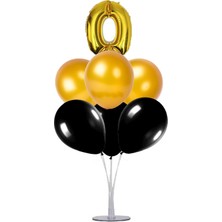 Kidspartim 7 'li Balon Stand Demeti 0 Rakam Gold Siyah Balon