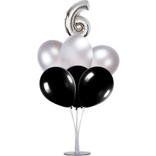 Kidspartim 7 'li Balon Stand Demeti 6 Yaş Gümüş Siyah Balon