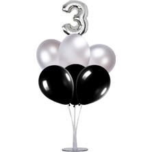 Kidspartim 7 'li Balon Stand Demeti 3 Yaş Gümüş Siyah Balon