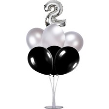 Kidspartim 7 'li Balon Stand Demeti 2 Yaş Gümüş Siyah Balon