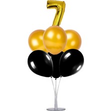 Kidspartim 7 'li Balon Stand Demeti 7 Yaş Gold Siyah Balon
