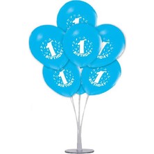 Kidspartim 7 'li Balon Stand Demeti 1 Yaş Mavi Balon