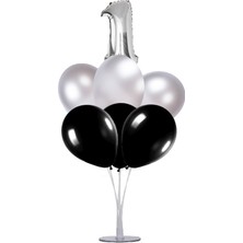 Kidspartim 7 'li Balon Stand Demeti 1 Yaş Gümüş Siyah Balon