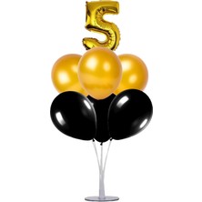 Kidspartim 7 'li Balon Stand Demeti 5 Yaş Gold Siyah Balon