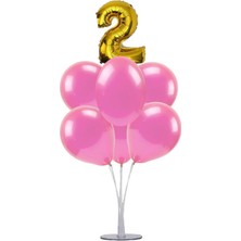 Kidspartim 7 'li Balon Stand Demeti 2 Altın Pembe Balon