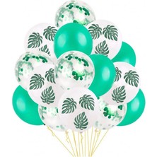 Kidspartim 15 'li Yeşil Konfetili Yaprak Desenli Balon Seti