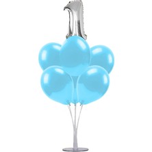 Kidspartim 7 'li Balon Stand Demeti 1 Gümüş Mavi Balon