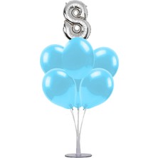 Kidspartim 7 'li Balon Stand Demeti 8 Gümüş Mavi Balon