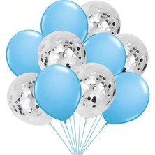 Kidspartim 10 'lu Gümüş Konfetili Mavi Balon Seti
