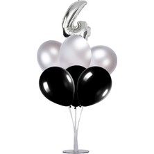 Kidspartim 7 'li Balon Stand Demeti 4 Yaş Gümüş Siyah Balon