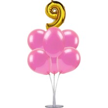 Kidspartim 7 'li Balon Stand Demeti 9 Altın Pembe Balon