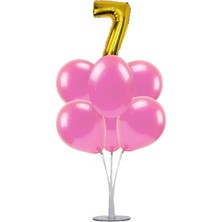 Kidspartim 7 'li Balon Stand Demeti 7 Altın Pembe Balon