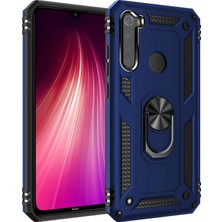 Smody Xiaomi Redmi Note 8 Kılıf Yüzüklü Standlı Lüx Silikon + 5D Nano Tam Ekran Kırılmayan Esnek Cam - Lacivert