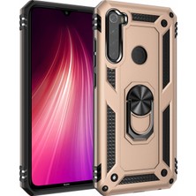 Smody Xiaomi Redmi Note 8 Kılıf Yüzüklü Standlı Lüx Silikon + Kırılmayan Esnek Nano Cam - Gold
