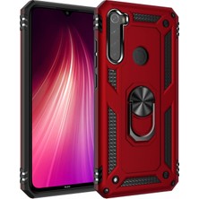 Smody Xiaomi Redmi Note 8 Kılıf Yüzüklü Standlı Lüx Silikon + Kırılmayan Esnek Nano Cam - Kırmızı