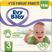 Evy Baby Bebek Bezi 3 Beden Midi 4'lü Fırsat Paketi 136 Adet (Yeni)