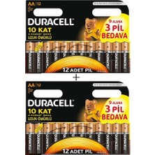 Duracell Alkalin AA Kalem Pil (12 + 12) 24'lü Paket