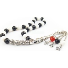 Pigado Isme Özel Siyah Beyaz Sedef ve Oltu Taşı Tesbih