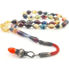 Pigado Kazaz Püsküllü Yeşil Hareli Sıkma Kehribar 1000 Ayar Gümüş Tesbih