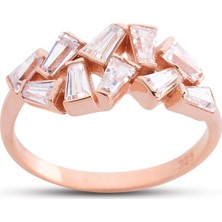 Harem Altın Trapez Kesim Asimetrik Rose Gümüş Yüzük – Gms231